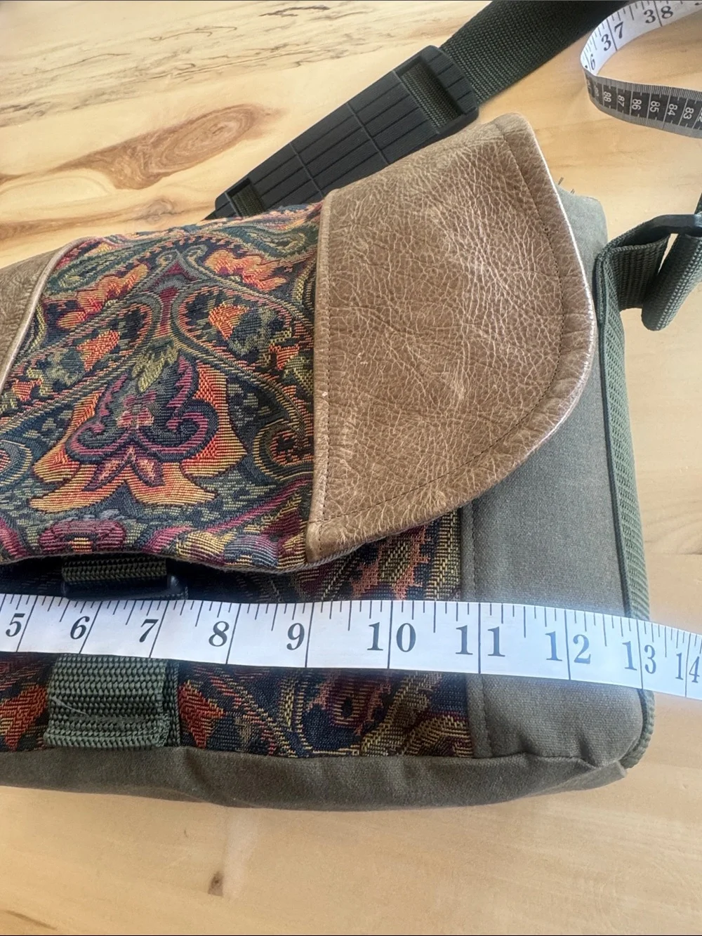 Porteen Gear Camera Bag Olive Leather Tapestry Adjustable Strap Crossbody